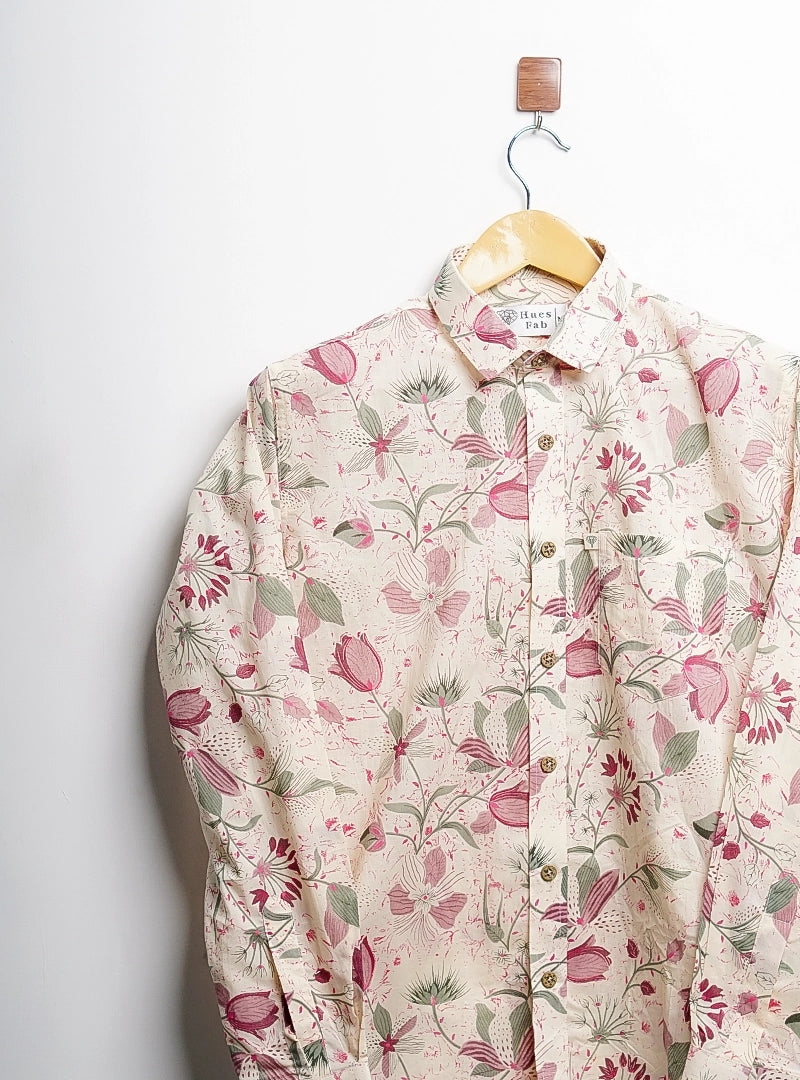 Cream Floral Printed Full Sleeves shirt