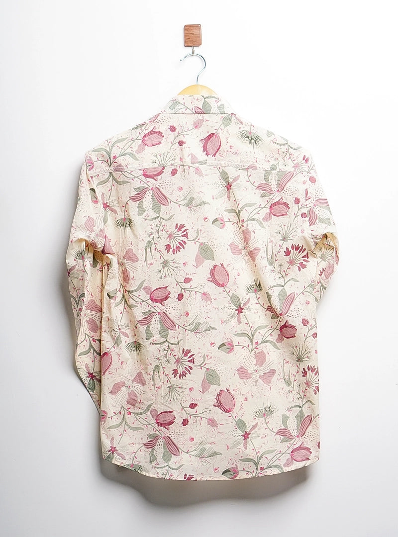 Cream Floral Printed Full Sleeves shirt