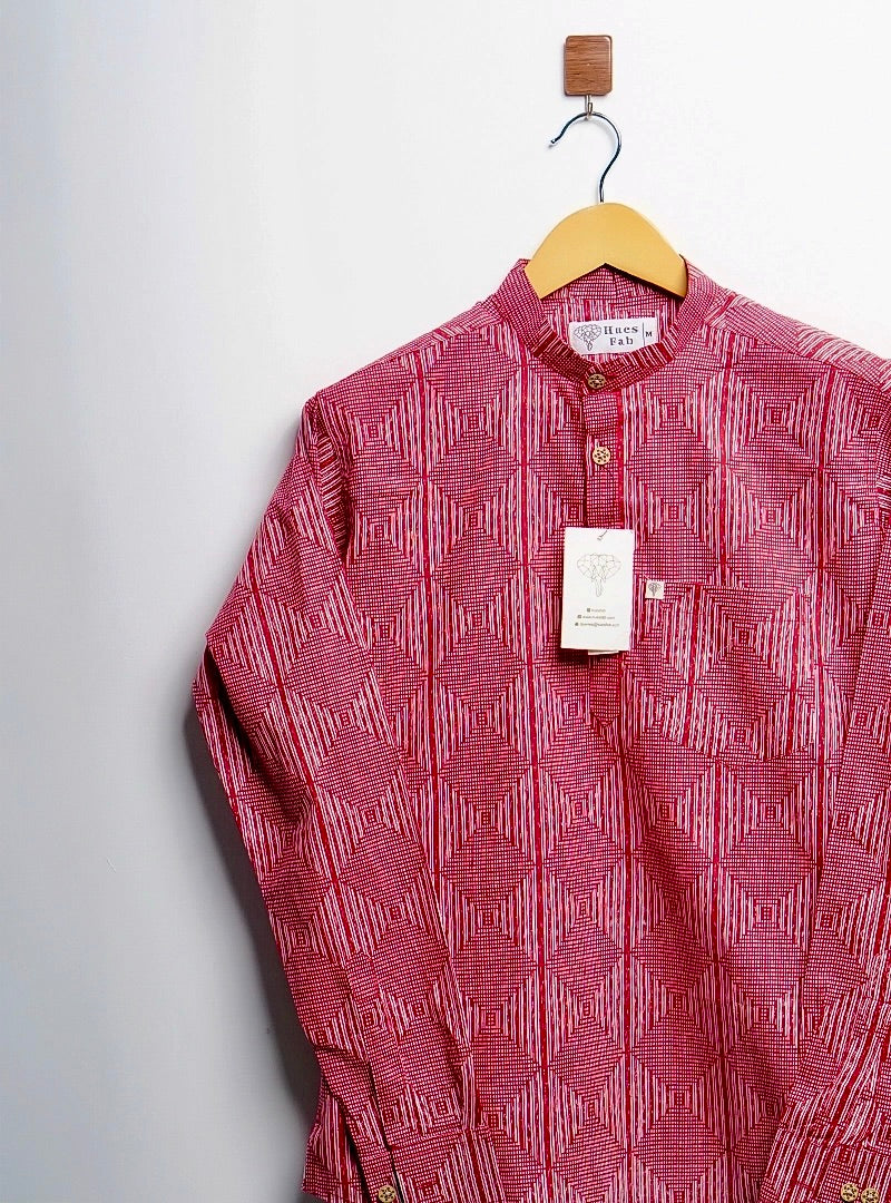 maroon white square short kurta