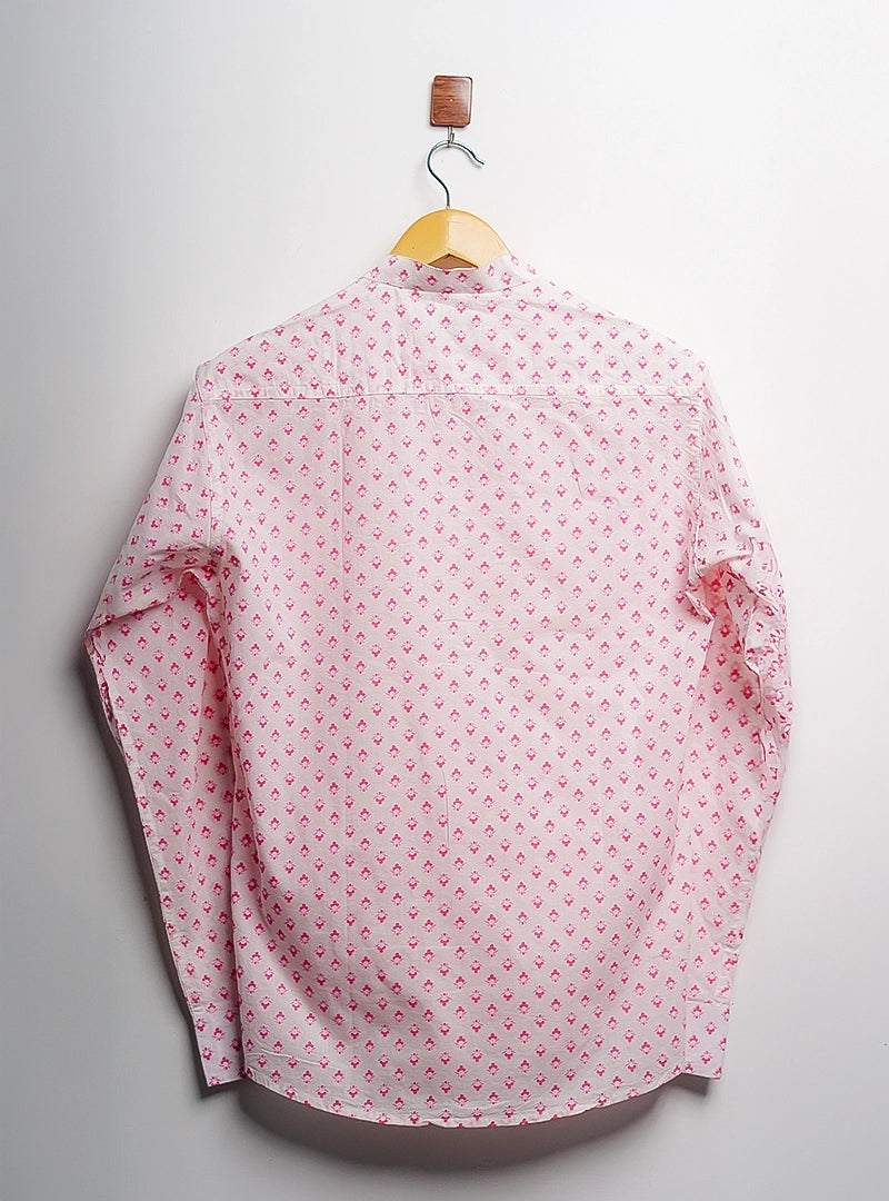 white pink motifs short kurta