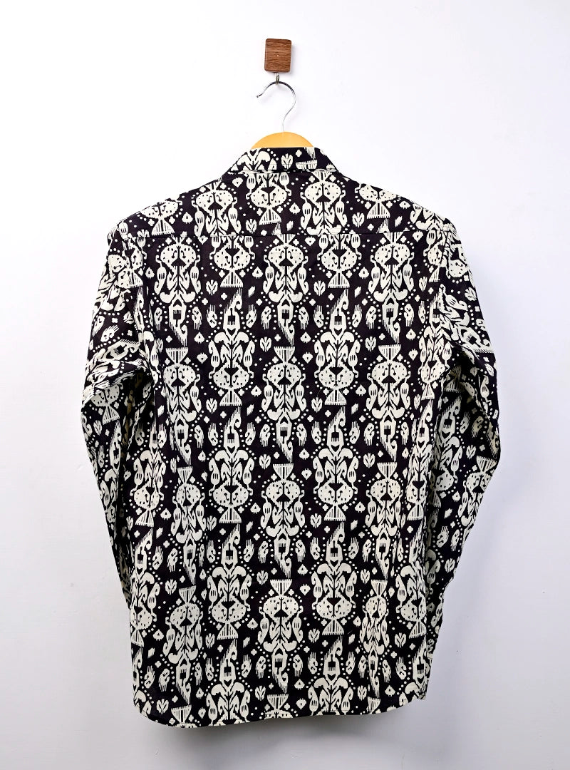 Black-Cream Block Printed Full-Sleeves Shirt