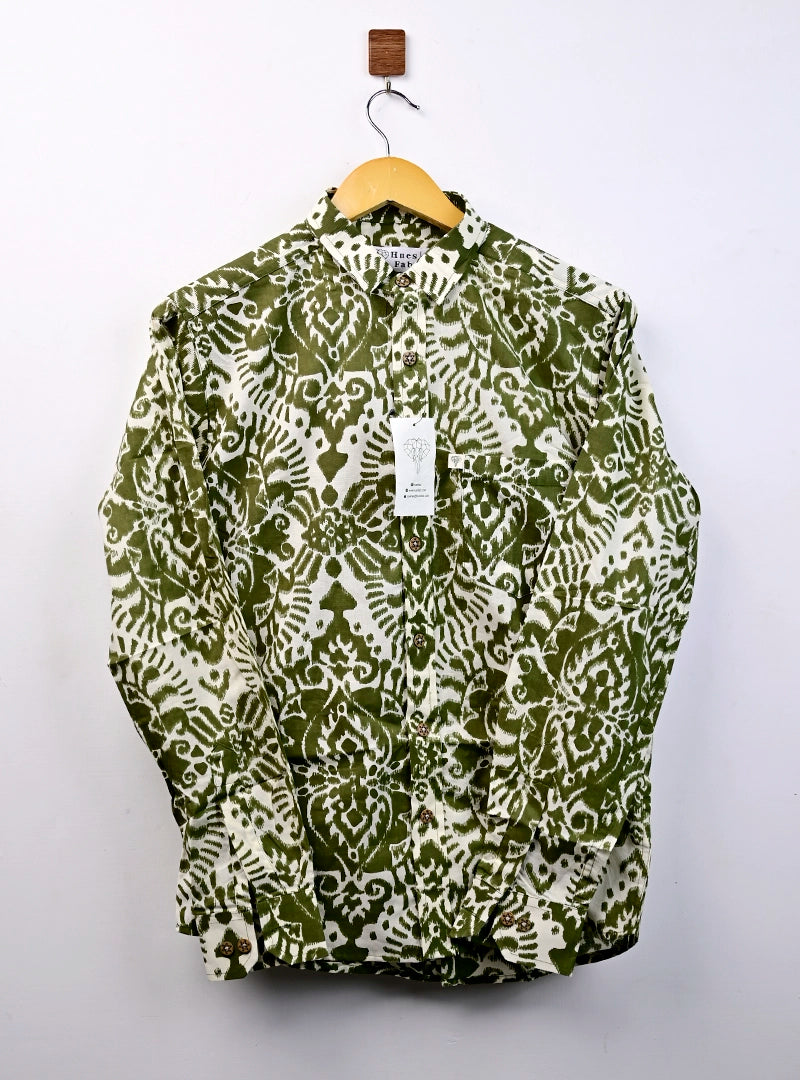 Olive Green Ikat Full Sleeves Shirt