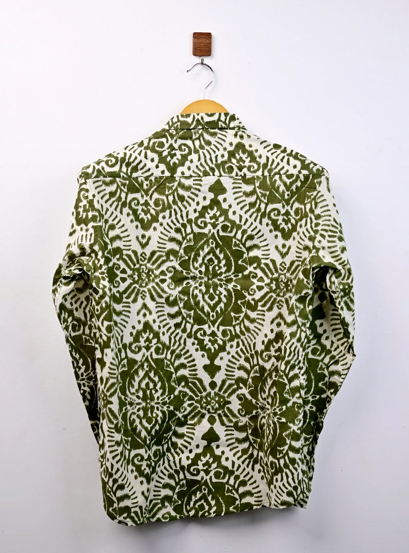 Olive Green Ikat Full Sleeves Shirt