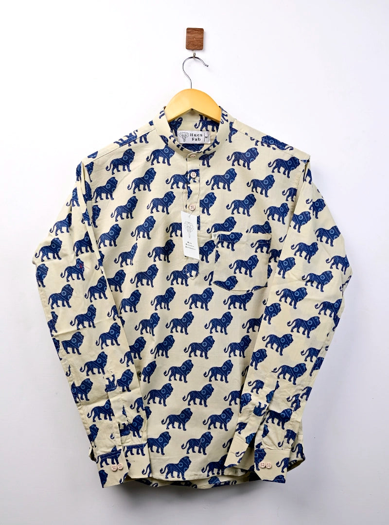 Cream – Blue Lion Printed Short Kurta