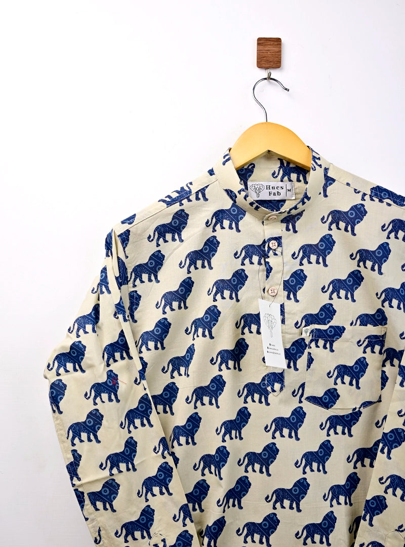 Cream – Blue Lion Printed Short Kurta