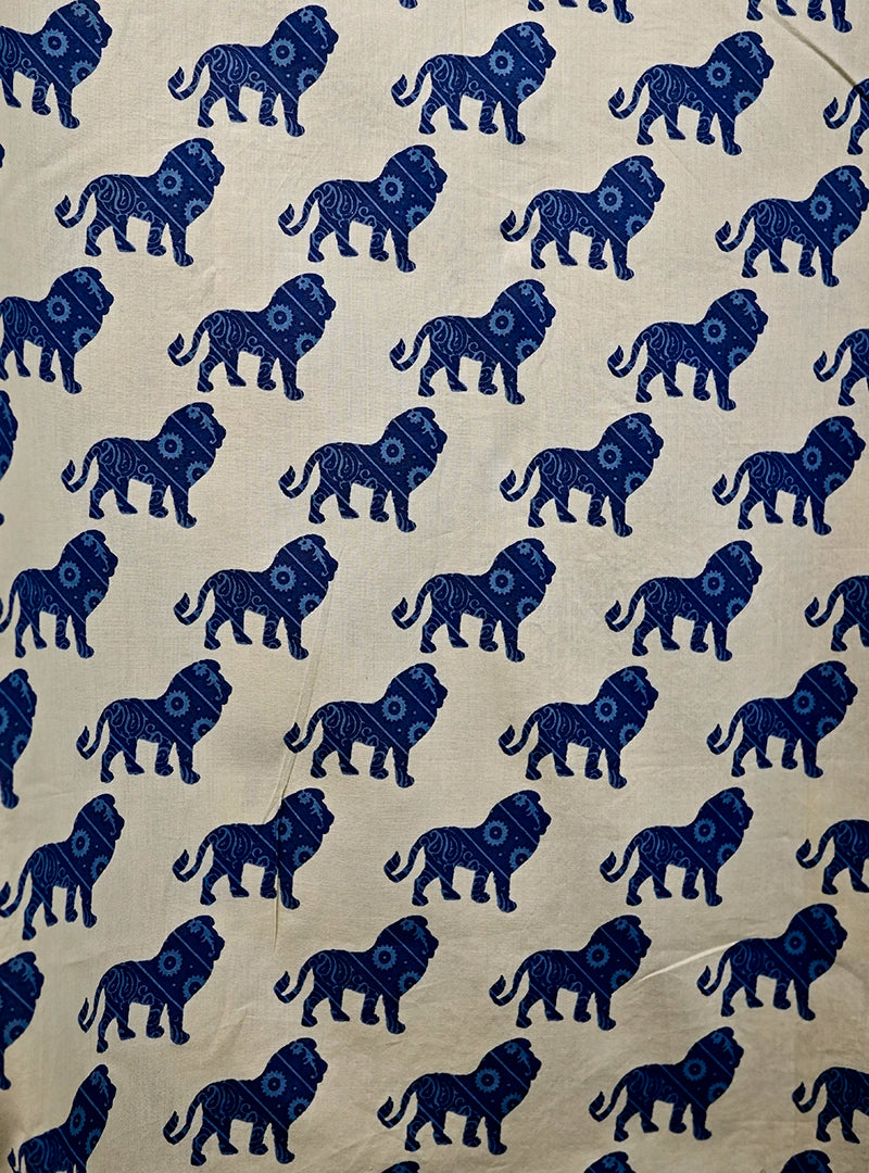 Cream – Blue Lion Printed Short Kurta