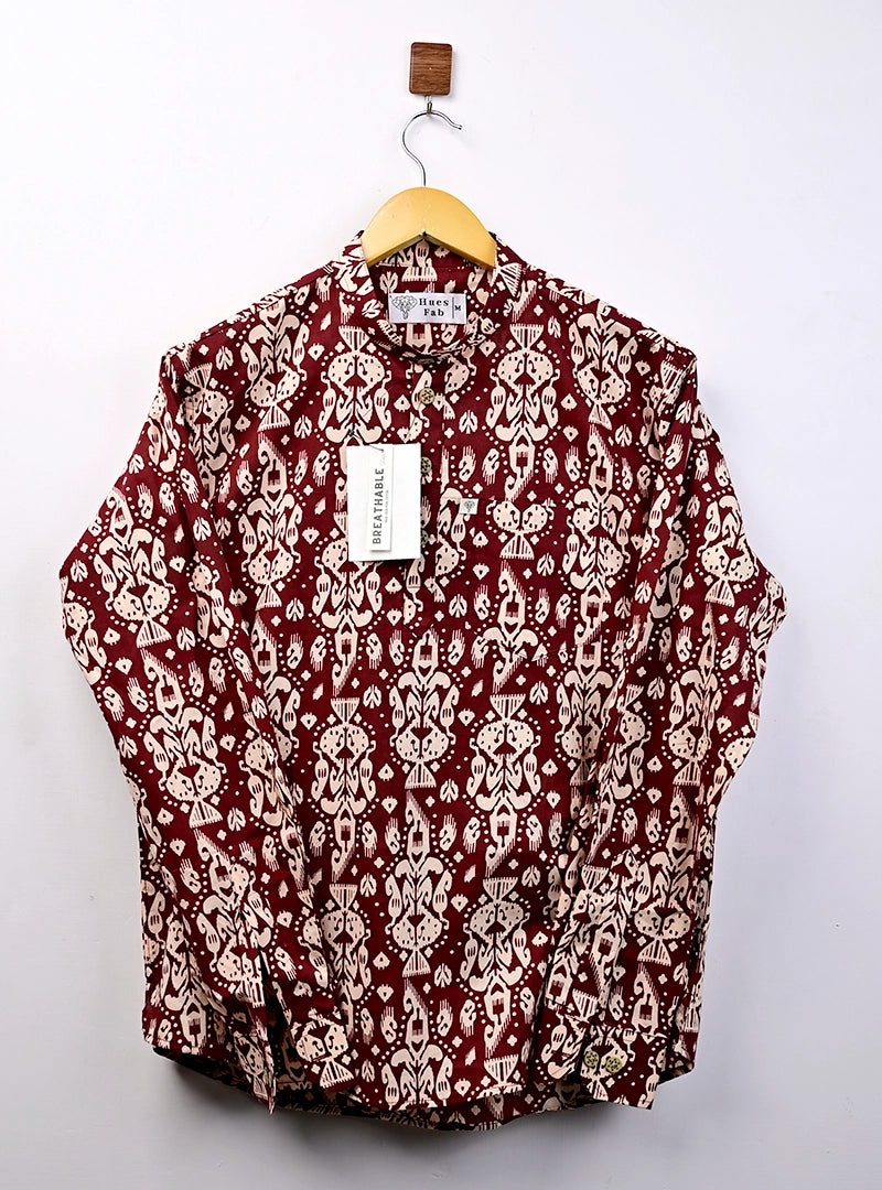 Maroon & Cream Block Printed Short Kurta