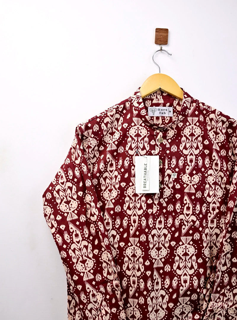 Maroon & Cream Block Printed Short Kurta