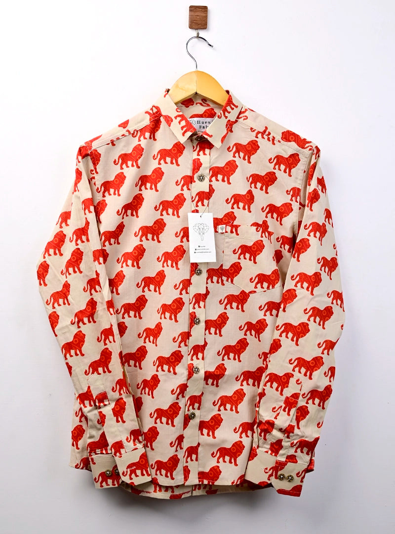 Cream Red Lion Printed Full Sleeves Shirt
