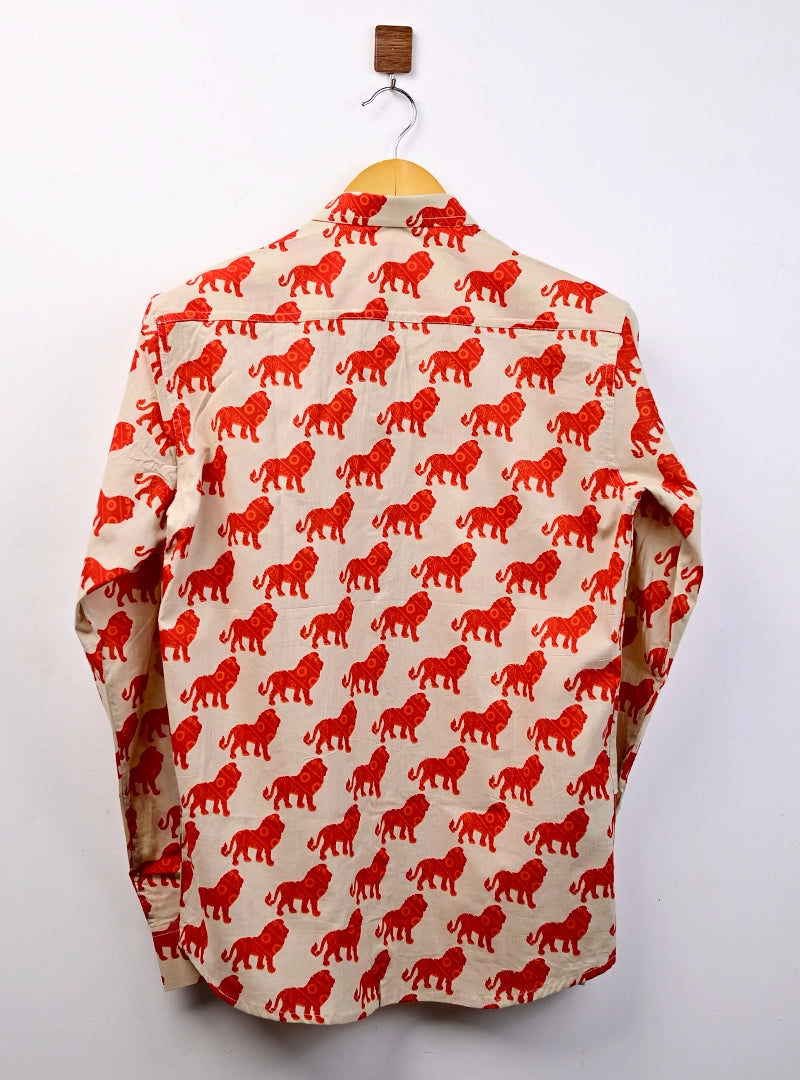 Cream Red Lion Printed Full Sleeves Shirt