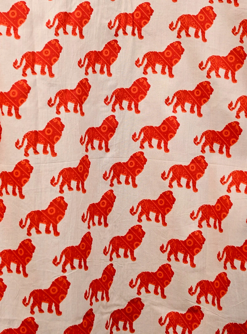 Cream Red Lion Printed Full Sleeves Shirt