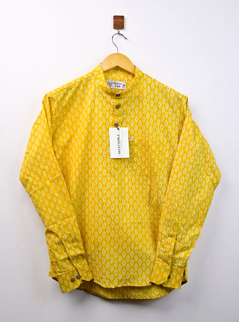 yellow motifs short kurta