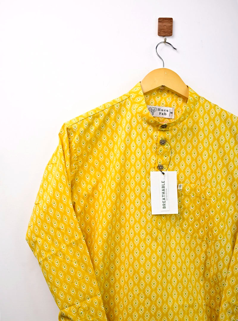 yellow motifs short kurta