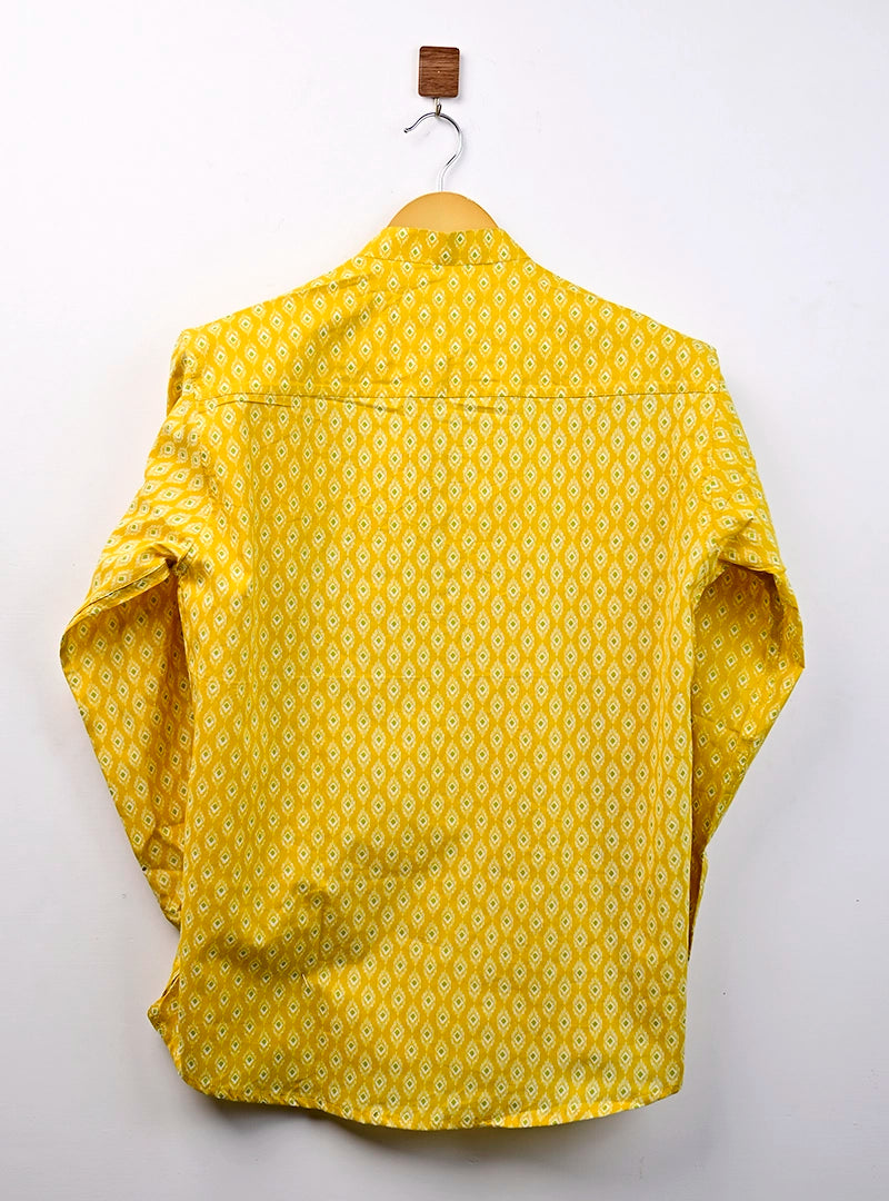 yellow motifs short kurta