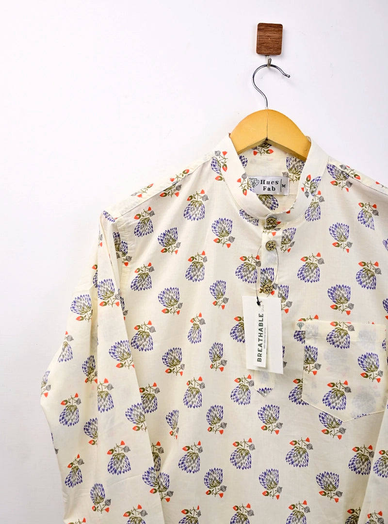 Cream flowers printed short kurta
