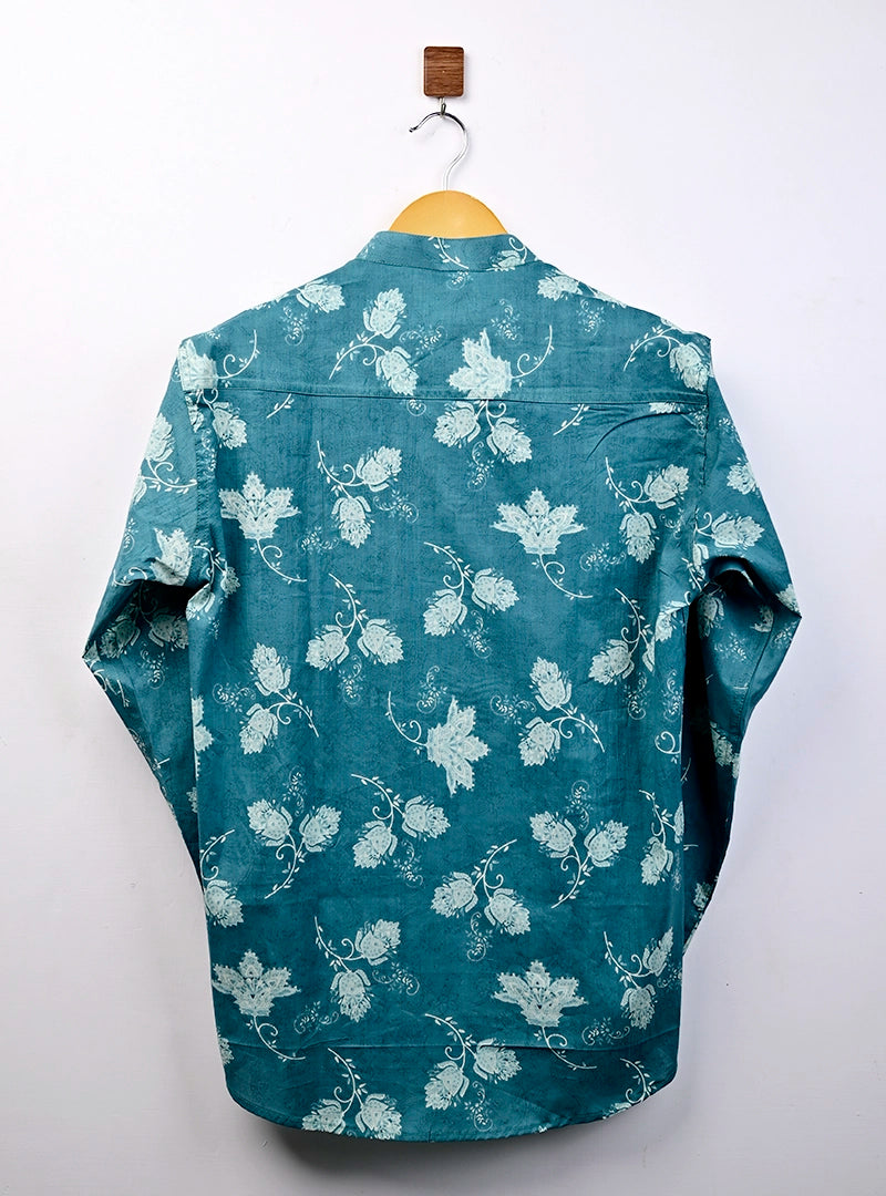 blue white flowers short kurta