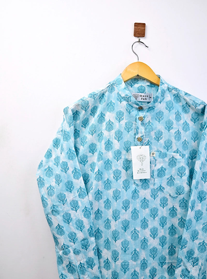 Sky blue motifs short kurta