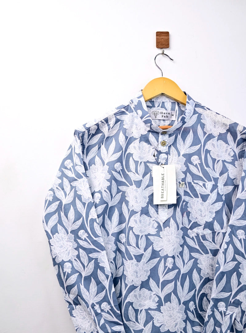 Grey Floral Short Kurta