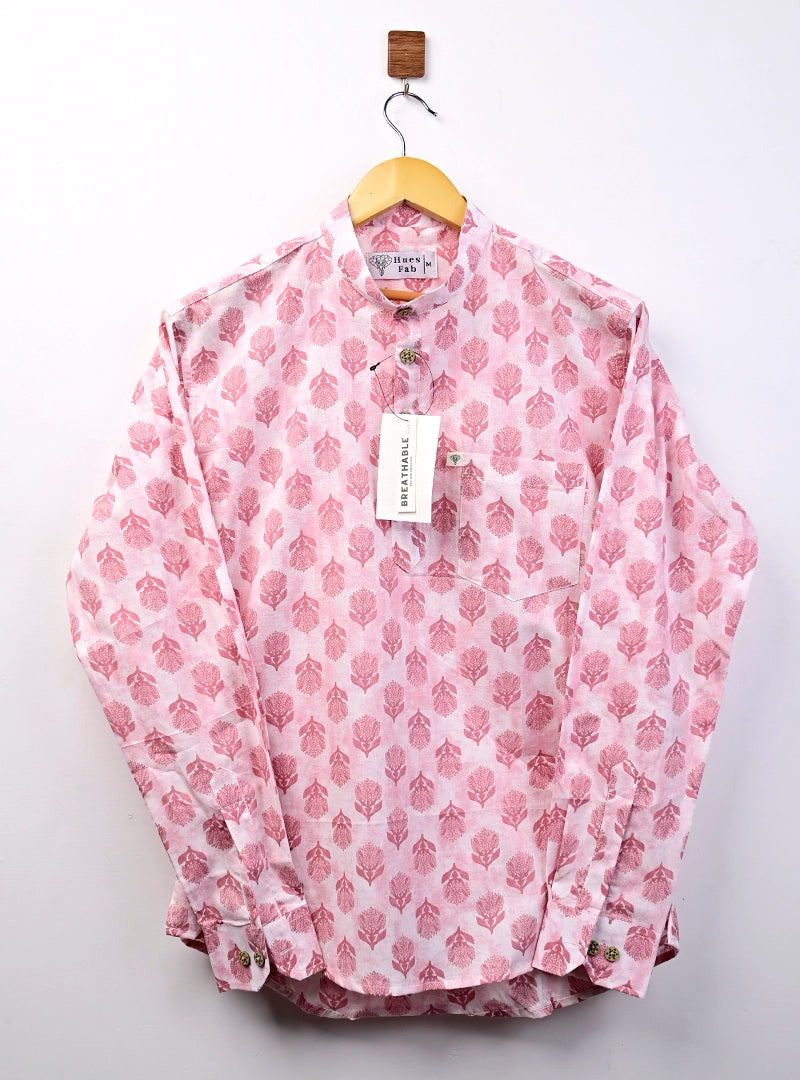 pink motifs short kurta