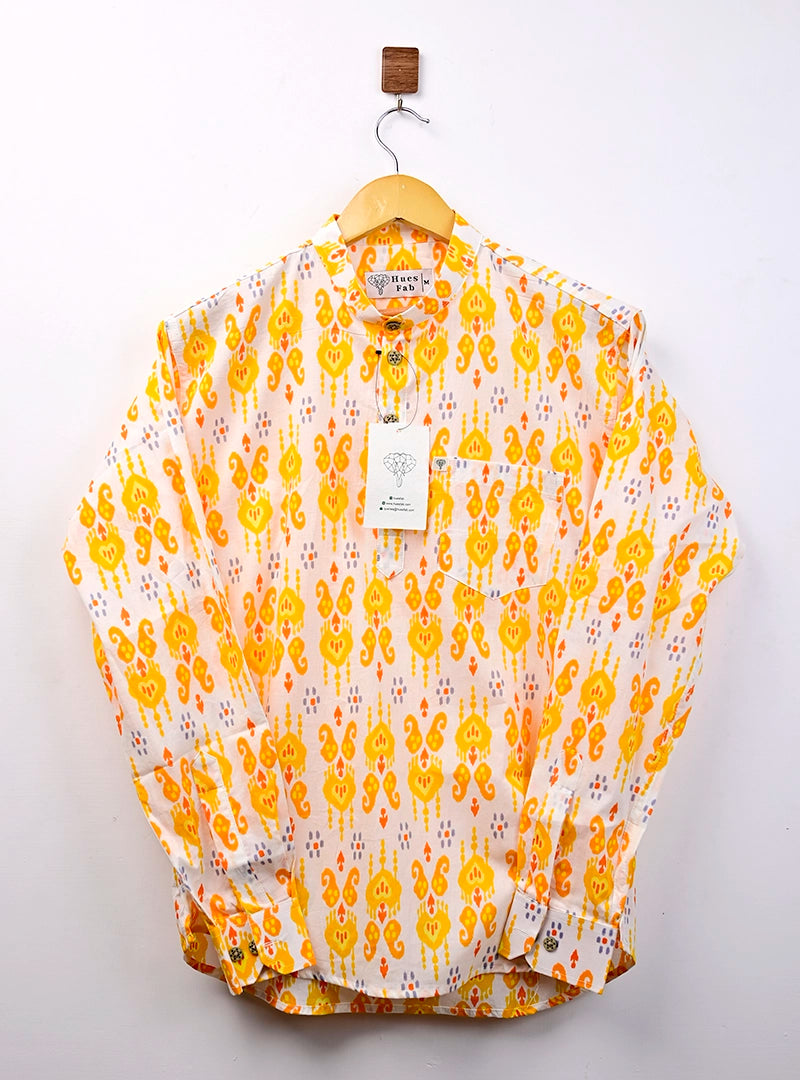 yellow white ikat short kurta