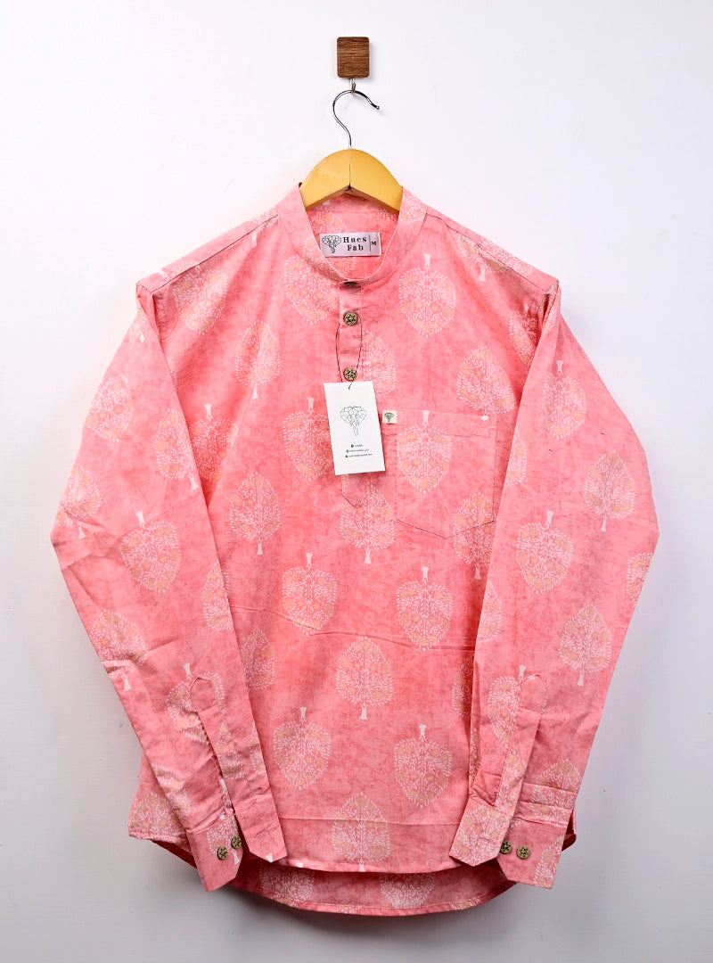 baby pink block prints short kurta
