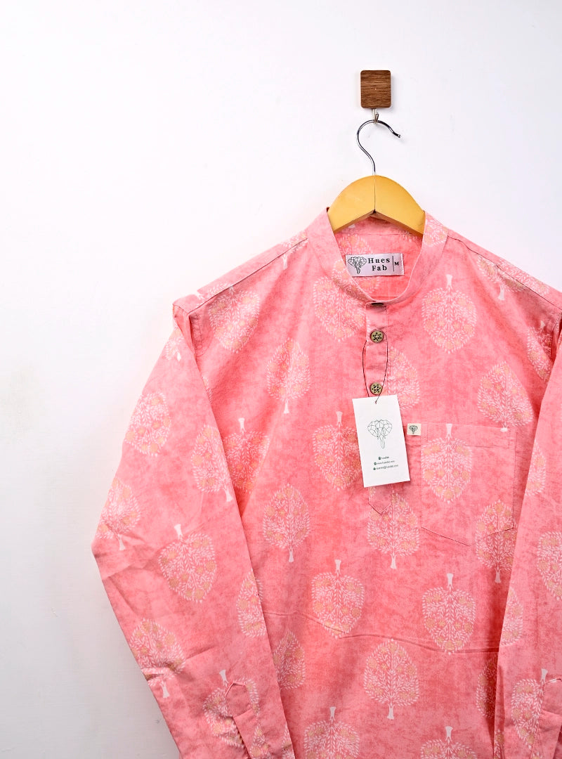 baby pink block prints short kurta