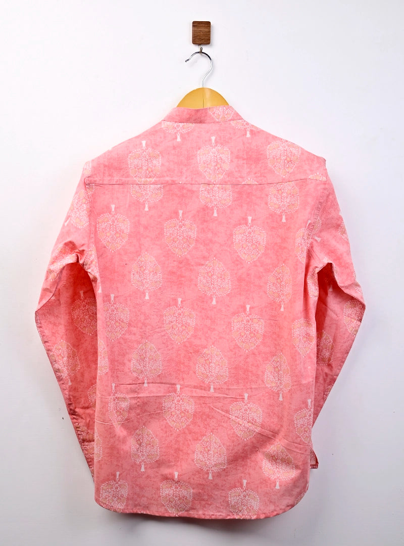 baby pink block prints short kurta