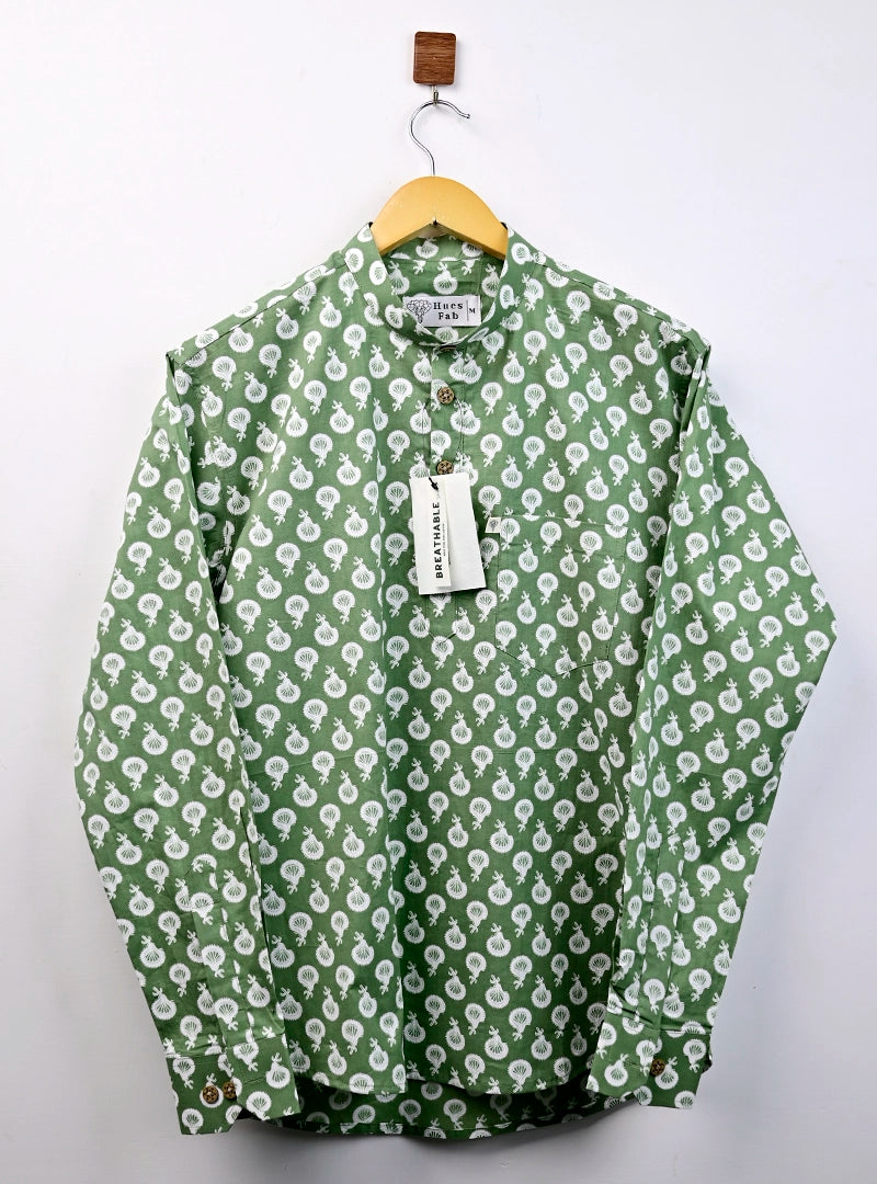 green motifs printed short kurta
