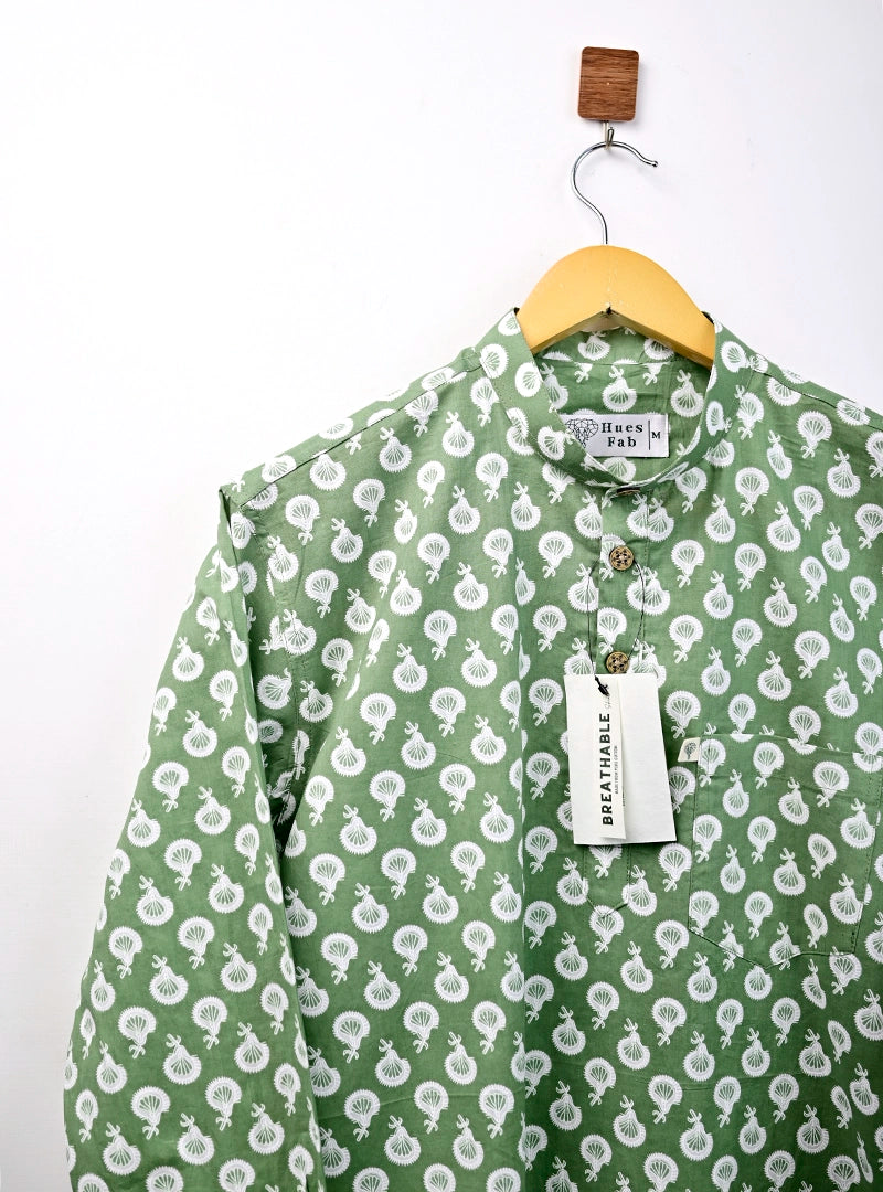 green motifs printed short kurta