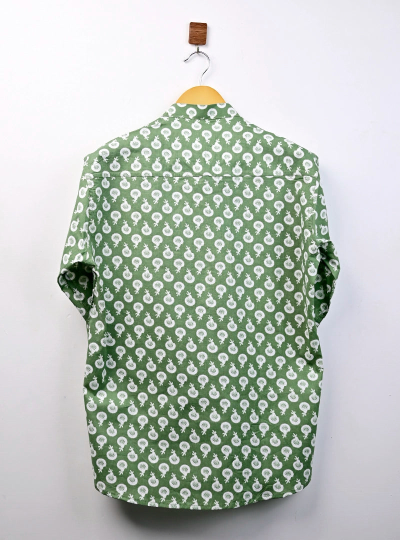 green motifs printed short kurta
