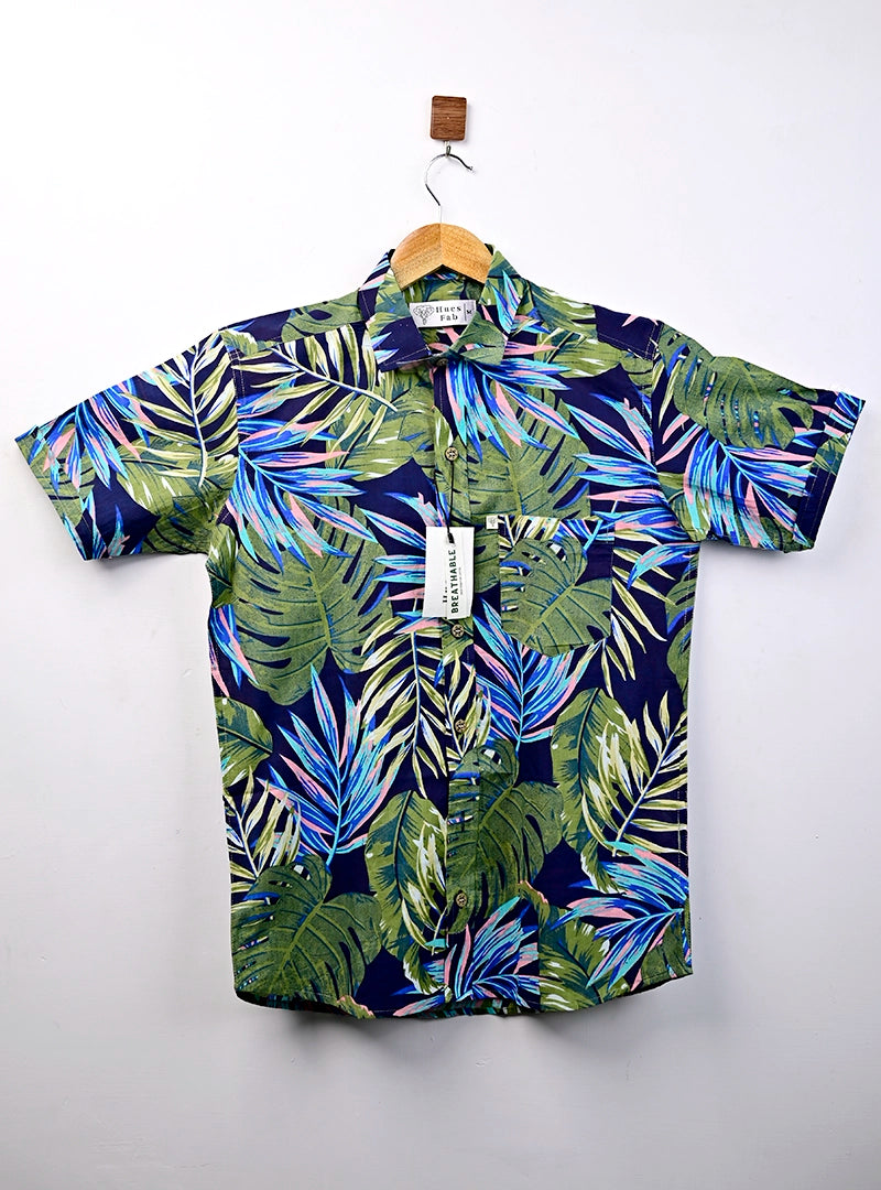 Multicolor Leaf Printed Half Sleeves Shirt