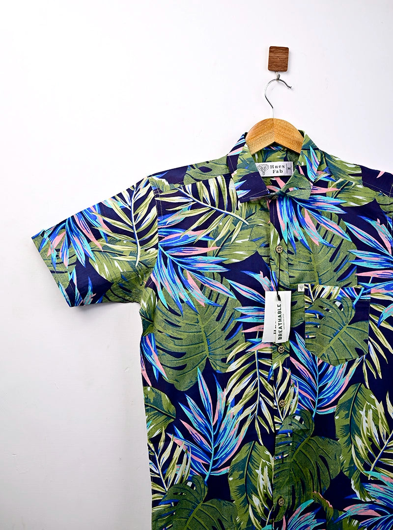 Multicolor Leaf Printed Half Sleeves Shirt