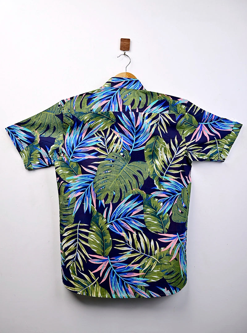 Multicolor Leaf Printed Half Sleeves Shirt