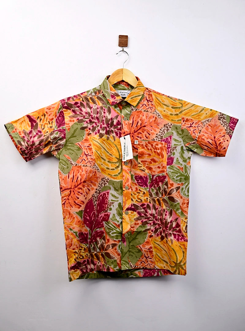 Tropical Foliage Printed Half Sleeves Shirt