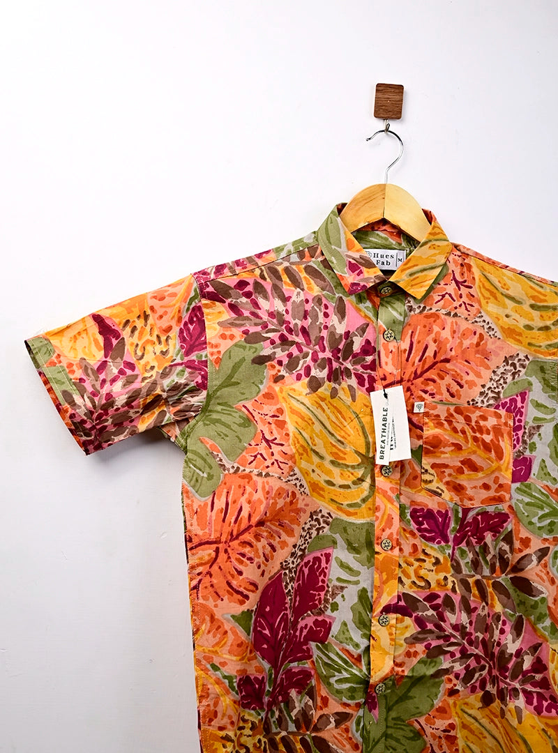 Tropical Foliage Printed Half Sleeves Shirt