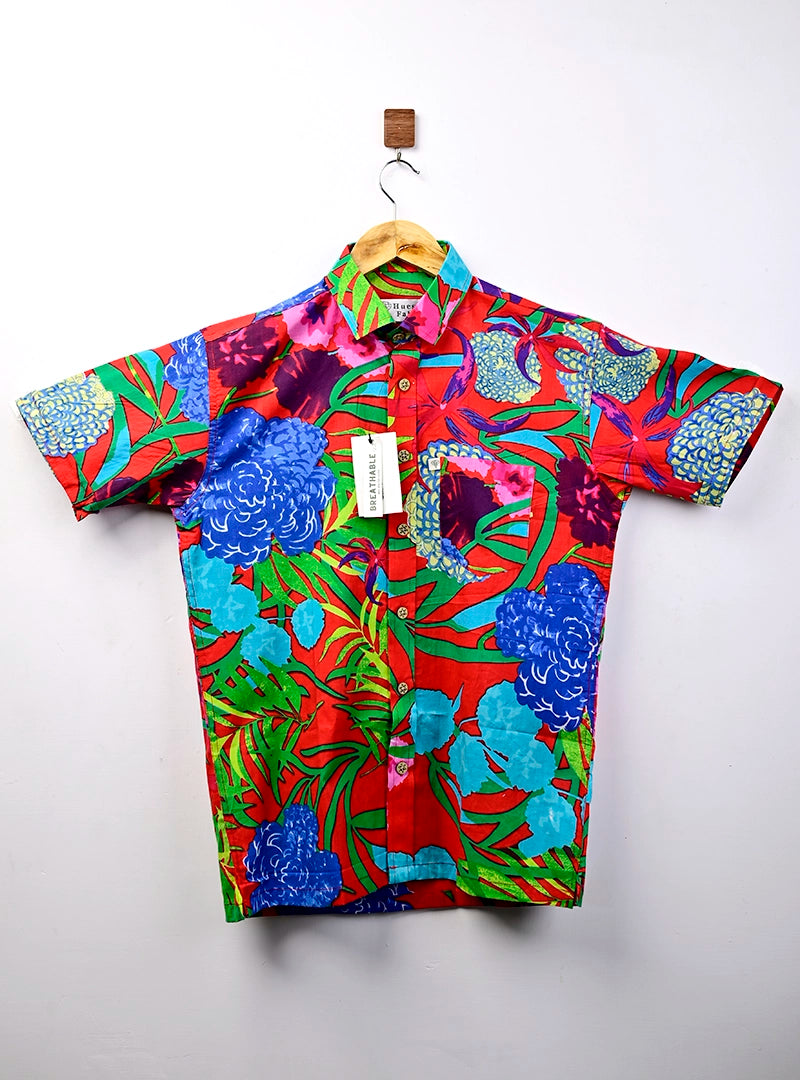 Red Paradise Floral Half Sleeves Shirt