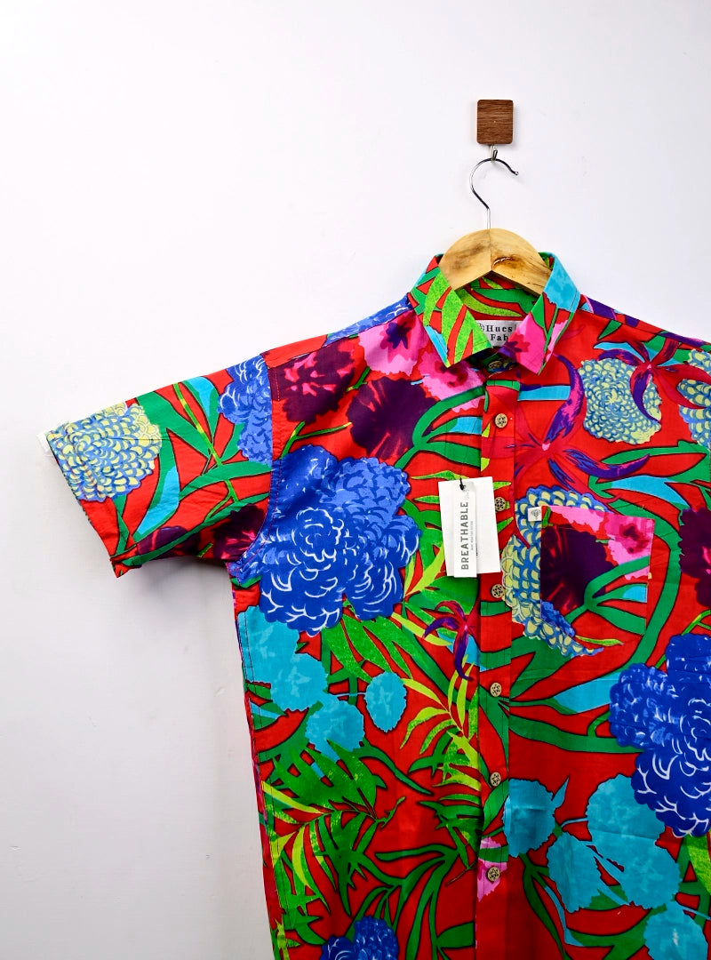 Red Paradise Floral Half Sleeves Shirt
