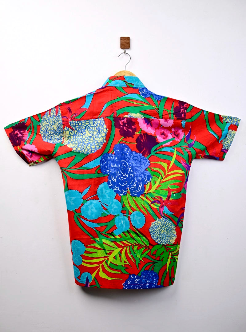 Red Paradise Floral Half Sleeves Shirt