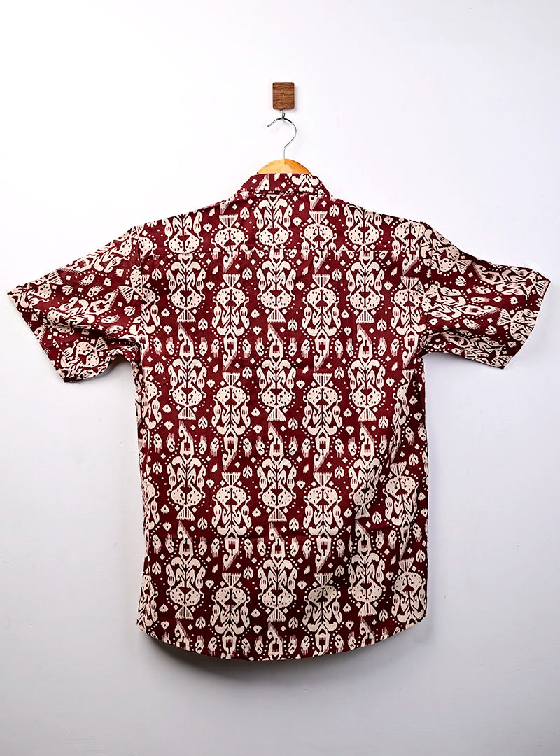 Maroon Cream Block Printed Half Sleeves Shirt