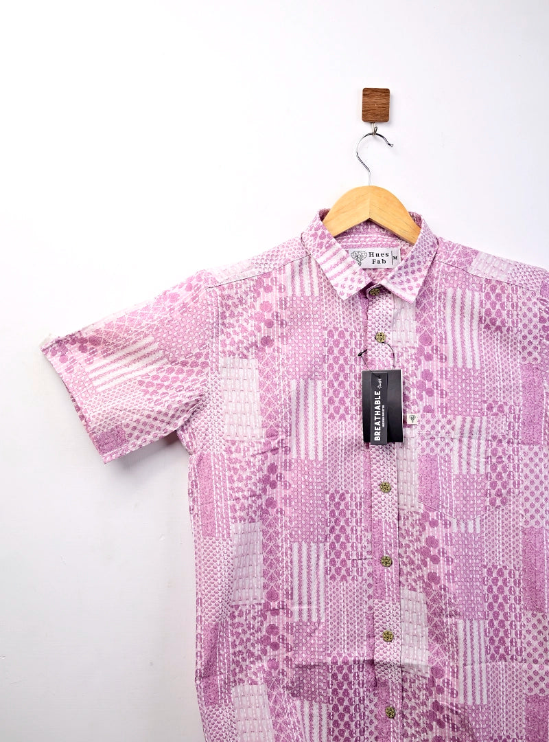 pink patchwork half sleeves shirt