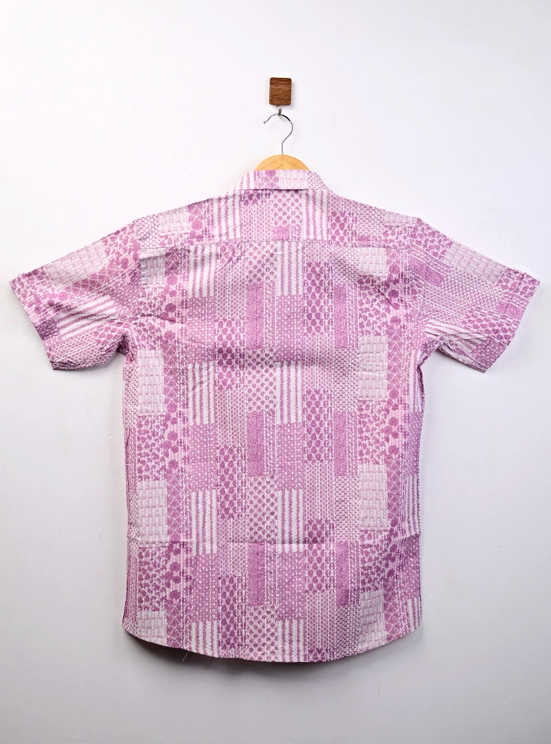 pink patchwork half sleeves shirt