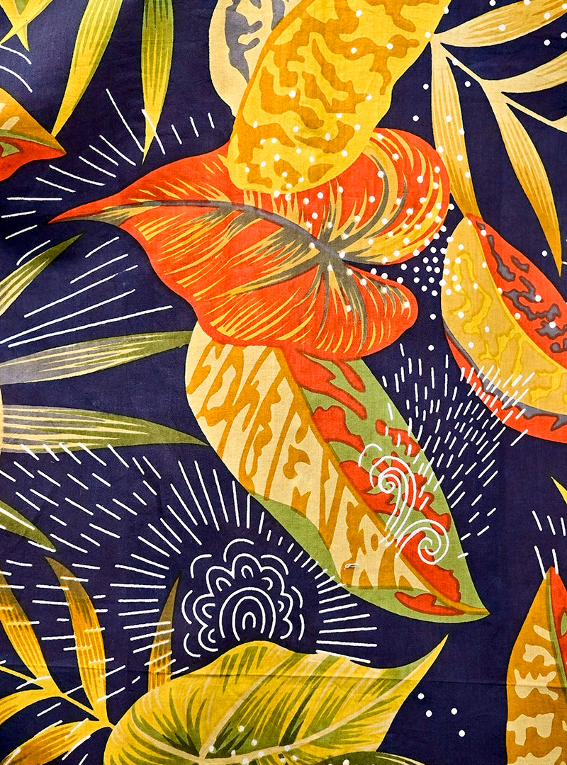 Navy Blue - Yellow Leaf Half Sleeves Shirt