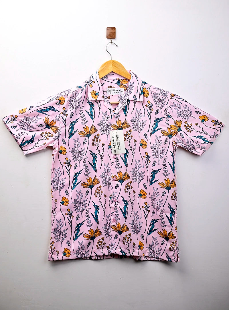 Pink Floral Cuban Collar Resort Shirt