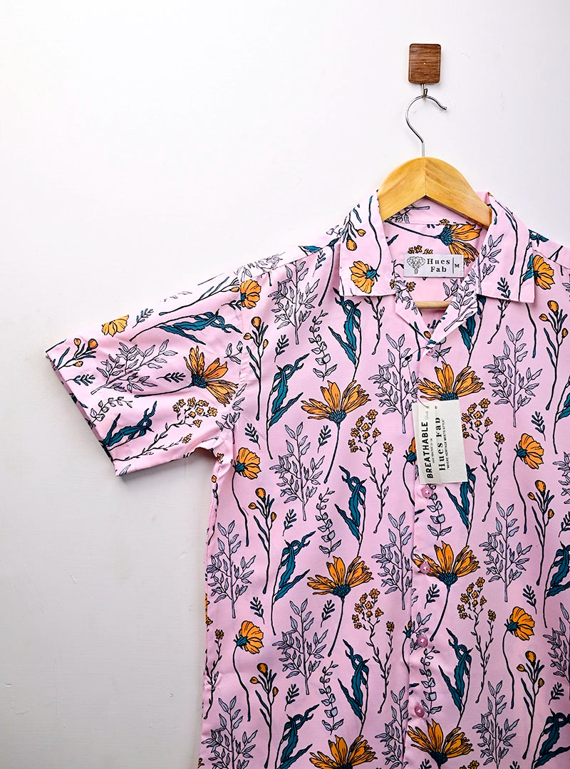 Pink Floral Cuban Collar Resort Shirt