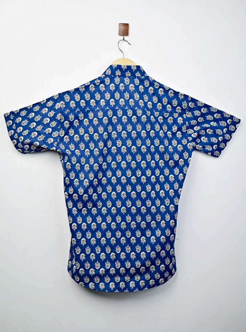Midnight Navy Flowers half Sleeves Shirt