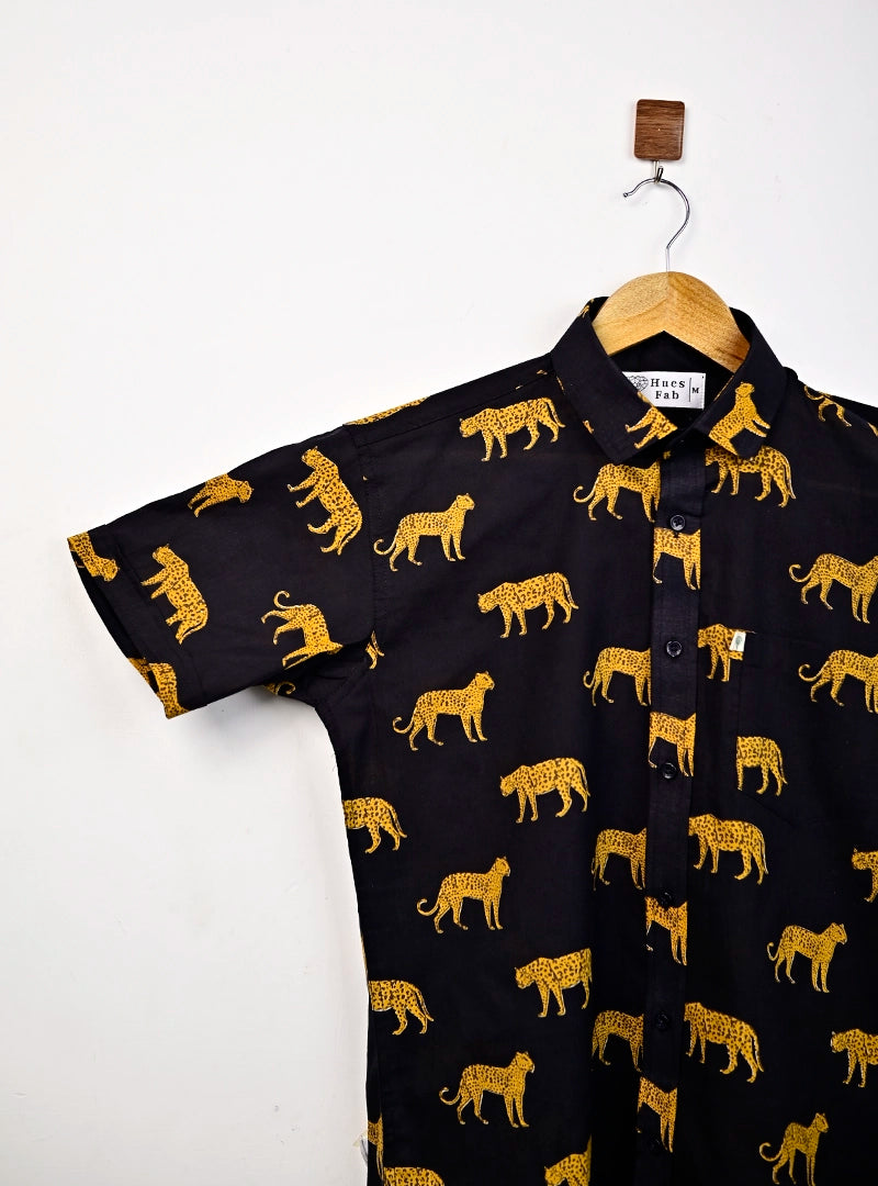 Black-yellow Cheetah half Sleeves Shirt