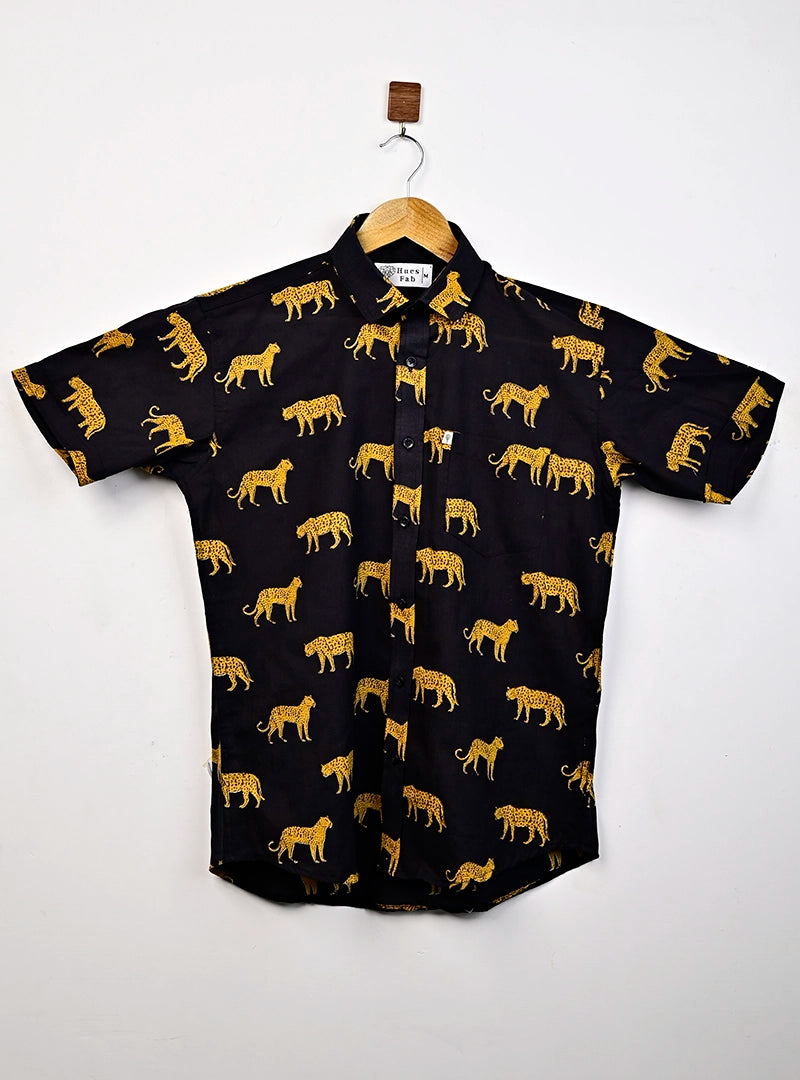 Black-yellow Cheetah half Sleeves Shirt