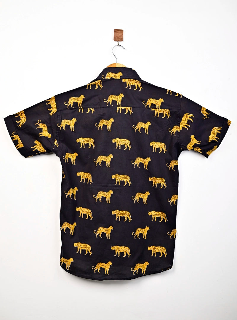 Black-yellow Cheetah half Sleeves Shirt