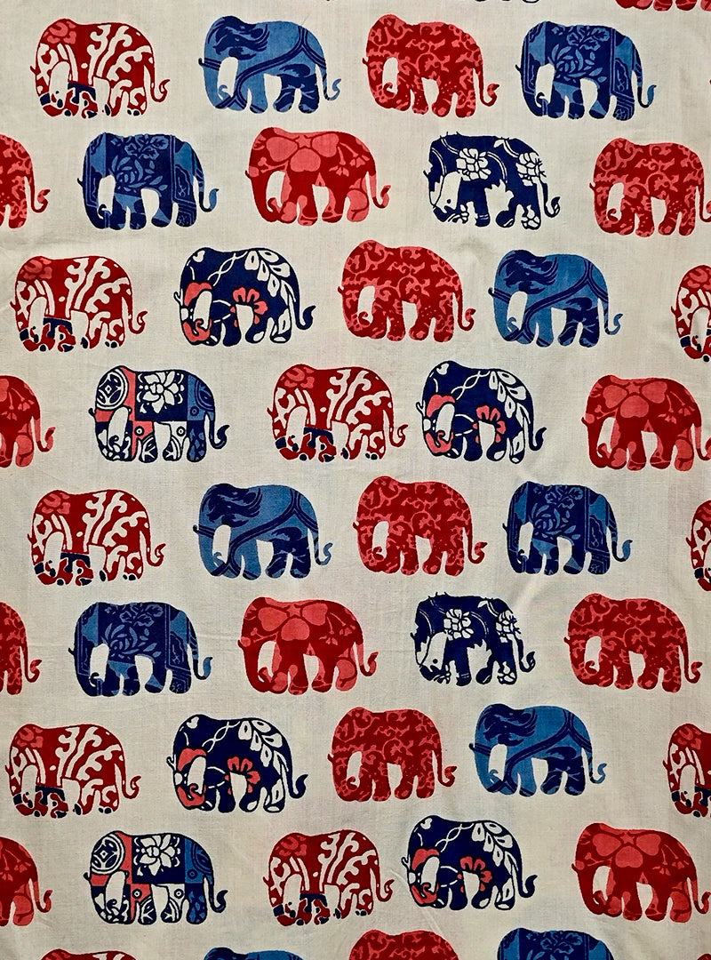 cream blue/red elephant Printed short kurta