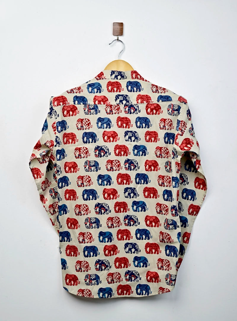 cream blue/red elephant Printed short kurta